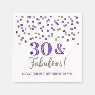 Serviette En Papier Confetti violet argenté 30 et fabuleux