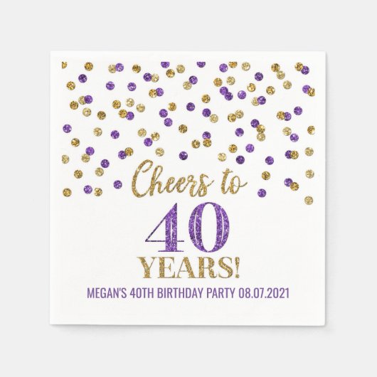 Serviette En Papier Confetti violet or encourage à 40 ans Anniversaire (Devant)