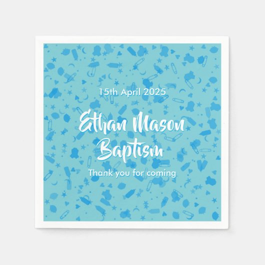Serviette En Papier Confettis Bleu Bébé Baptême (Devant)