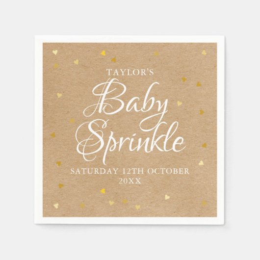 Serviette En Papier Confettis de cœurs dorés Baby Sprinkle / Shower Ru (Devant)