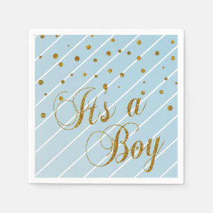 Serviette En Papier Confettis doux de bleus layette et d'or