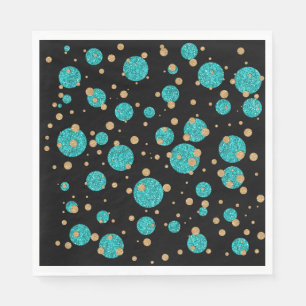 Serviette En Papier Confettis en points à motif bleu sarcelle et or