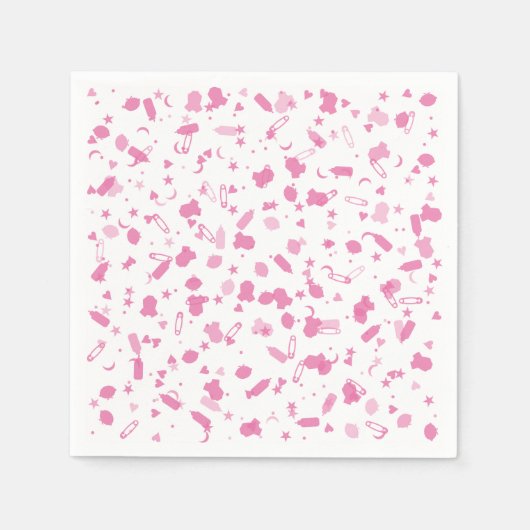 Serviette En Papier Confettis Rose Bébé Baptême (Devant)