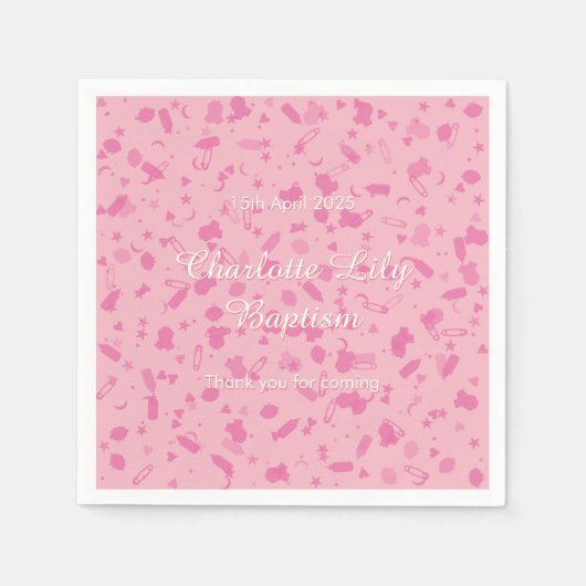 Serviette En Papier Confettis Rose Bébé Baptême (Devant)