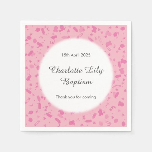 Serviette En Papier Confettis Rose Bébé Baptême (Devant)