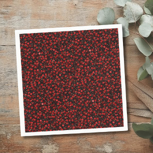 Serviette En Papier Confettis rouges élégants sur fond noir pailleté