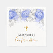 Serviette En Papier Confirmation bleu floral blanc nom garçon gars (Devant)