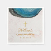 Serviette En Papier Confirmation Boy Blue Geode Gold Cross Marble (Devant)