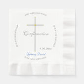 Serviette En Papier Confirmation Croix d'Argent Garçon Bleu Nom (Devant)