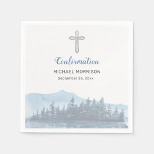 Serviette En Papier Confirmation d'aquarelle bleue personnalisée