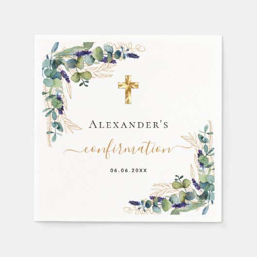 Serviette En Papier Confirmation de l'eucalyptus vert monogramme (Devant)
