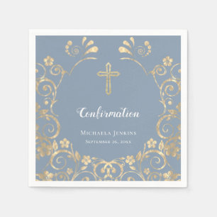 Serviette En Papier Confirmation élégante Dusty Blue et Gold