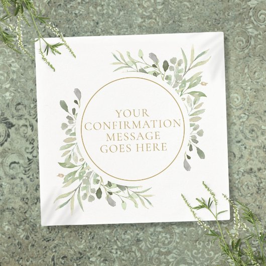 Serviette En Papier Confirmation Florale Aquarelle Vert et Or