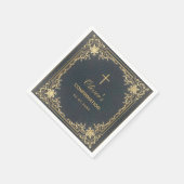 Serviette En Papier Confirmation Garçon Bleu Élégant Calligraphie Vint (Coin)