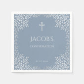 Serviette En Papier Confirmation Garçon Dusty Bleu Élégant Feuilles d' (Devant)