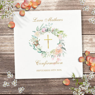 Serviette En Papier Confirmation Gold Cross Floral Garland