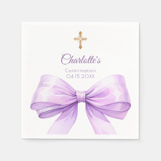 Serviette En Papier Confirmation lavender bow cross (Devant)