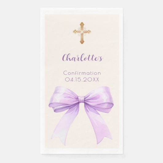 Serviette En Papier Confirmation lavender bow ivory cross girl (Devant)