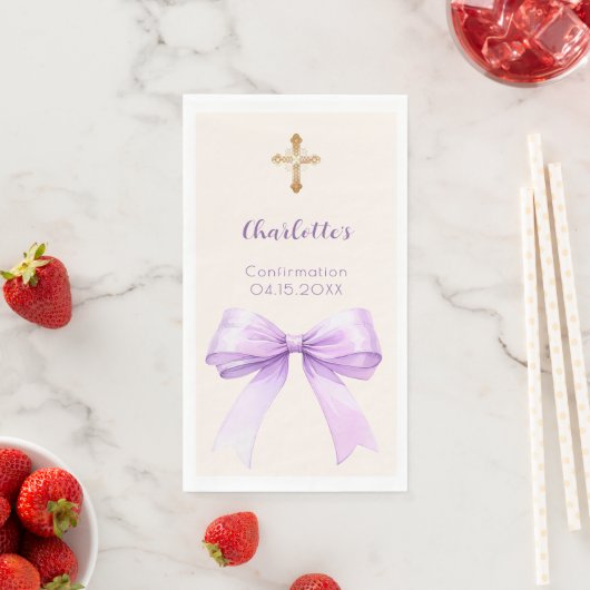 Serviette En Papier Confirmation lavender bow ivory cross girl (En situation)