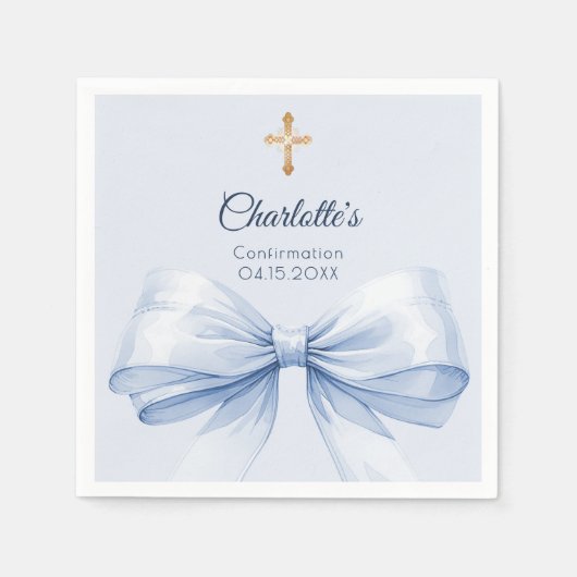 Serviette En Papier Confirmation light blue bow cross girl (Devant)