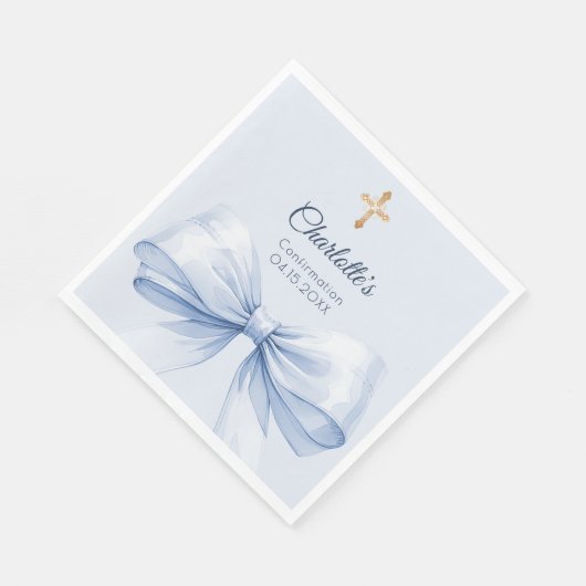 Serviette En Papier Confirmation light blue bow cross girl luncheon (Coin)