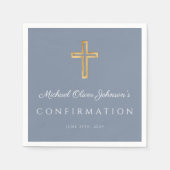 Serviette En Papier Confirmation religieuse Croix Dusty Blue Boy (Devant)