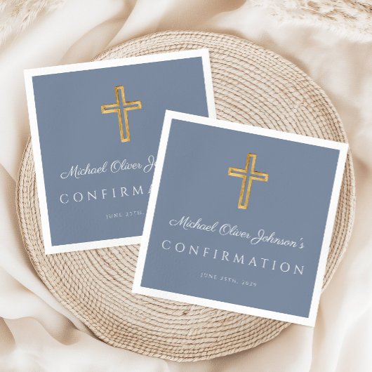 Serviette En Papier Confirmation religieuse Croix Dusty Blue Boy
