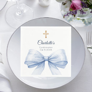 Serviette En Papier Confirmation ruban bleu clair croix déjeuner