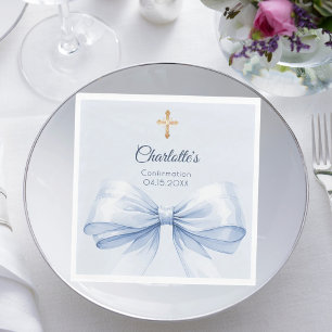 Serviette En Papier Confirmation ruban bleu clair croix fille déjeuner
