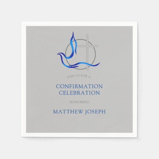 Serviette En Papier Confirmation trendy Blue and Grey Cross Dove (Devant)