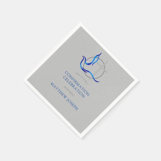 Serviette En Papier Confirmation trendy Blue and Grey Cross Dove (Coin)