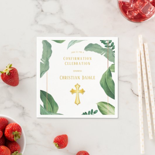 Serviette En Papier Confirmation Trendy Green And Gold Cross (En situation)