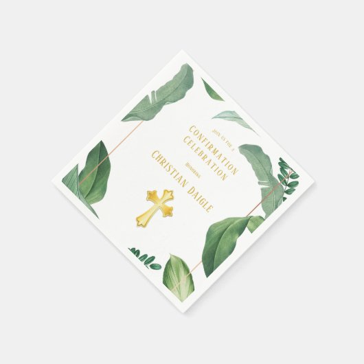 Serviette En Papier Confirmation Trendy Green And Gold Cross (Coin)