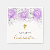 Serviette En Papier Confirmation violet violet fleuri blanc nom fille (Devant)