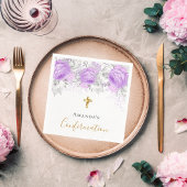 Serviette En Papier Confirmation violet violet fleuri blanc nom fille
