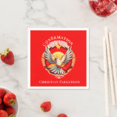 Serviette En Papier Confirmation White Dove Red Flamed Custom (En situation)