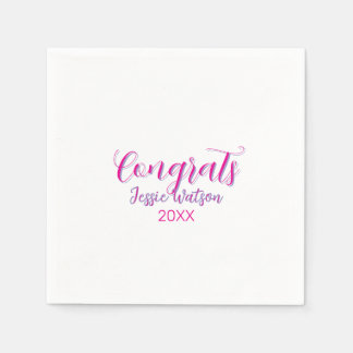 Serviette En Papier Congrats graduate pink purple name year 20XX date 