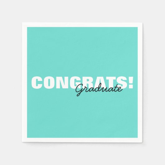 Serviette En Papier Congrats Modernes Aqua Blue Typographie (Devant)