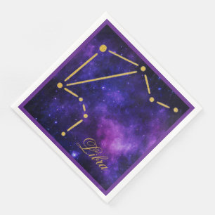 Serviette En Papier Constellation Gold Libra sur Galaxie noire  