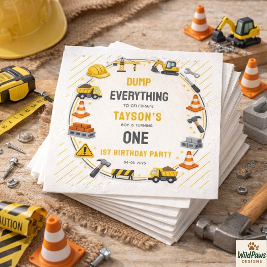 Serviette En Papier Construction 1ST Birthday | Builder Truck Party