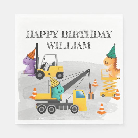 Serviette En Papier Construction 2e fête d'anniversaire, Thème Dinosau (Devant)