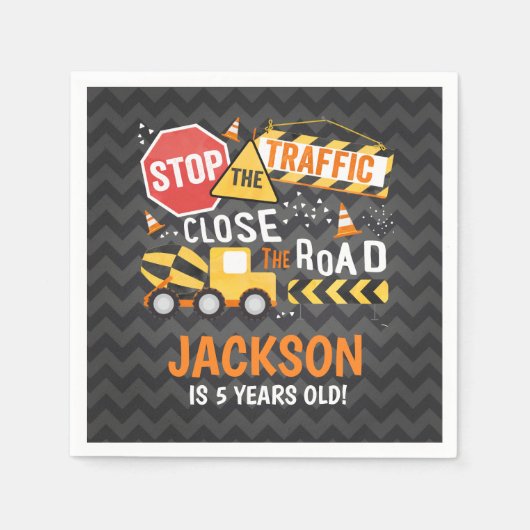 Serviette En Papier Construction Anniversaire de la fête Napkin Camion (Devant)