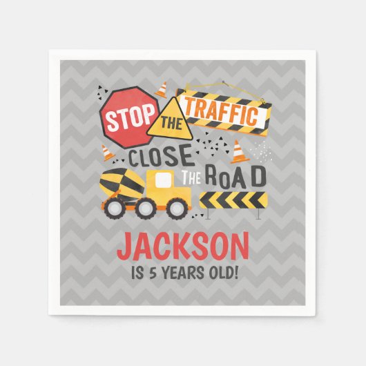 Serviette En Papier Construction Anniversaire de la fête Napkin Camion (Devant)