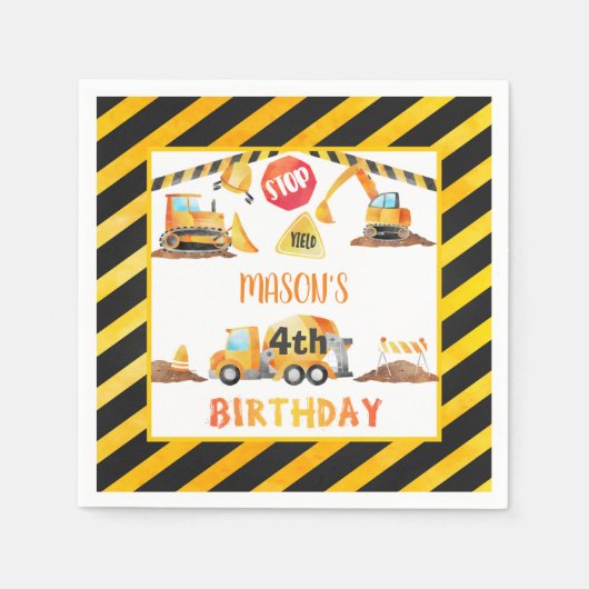 Serviette En Papier Construction Anniversaire Napkin - W (Devant)