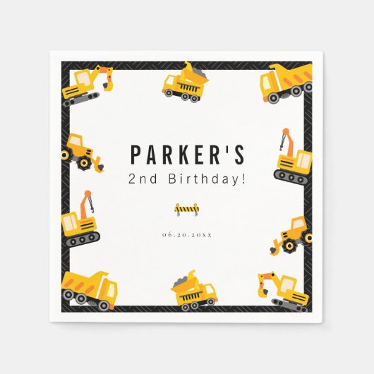 Serviette En Papier Construction Camions Thème Anniversaire (Devant)