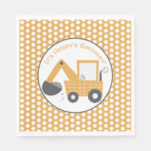 Serviette En Papier Construction Petit Digger Anniversaire (Devant)