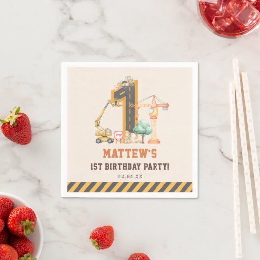 Serviette En Papier Construction Vehicle Backhoe Birthday Party (En situation)