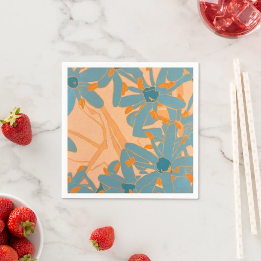 Serviette En Papier Contemporary Leaf Design in Peach (En situation)