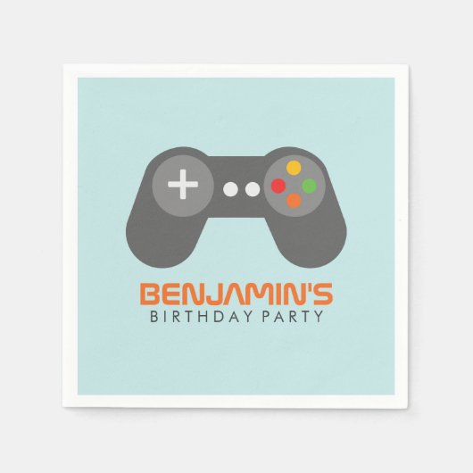 Serviette En Papier Contrôleur de jeu vidéo bleu clair Anniversaire (Devant)