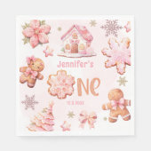 Serviette En Papier Cookie de Noël 1er anniversaire fille rose (Devant)